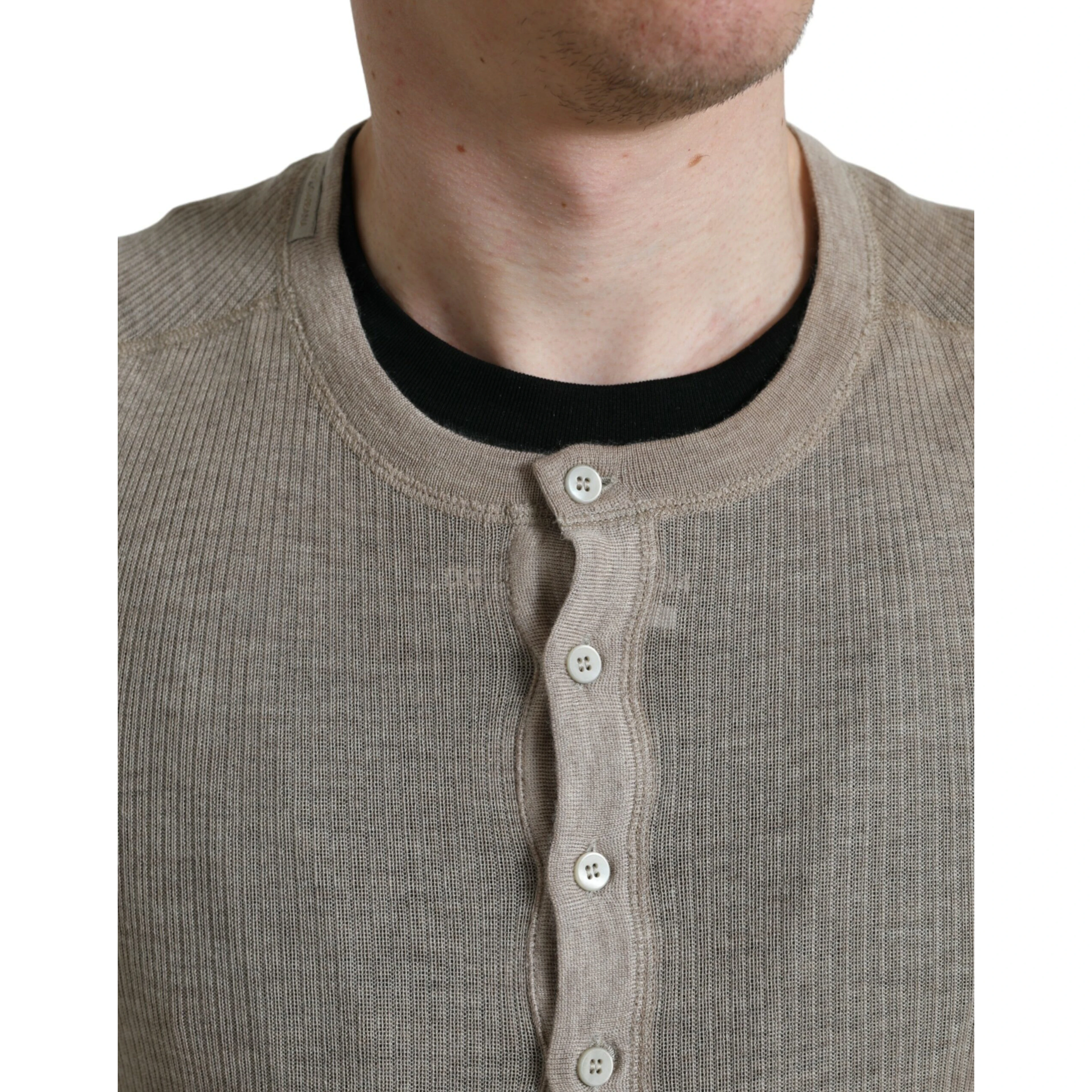 Henley Pullover Beige Cashmere Sweater