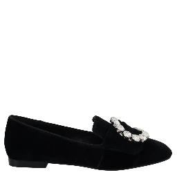 Black Velvet Crystals Loafers Flats Shoes