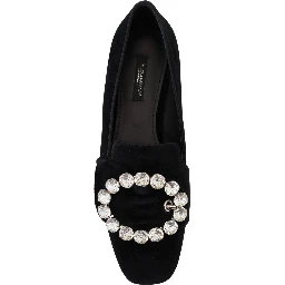 Black Velvet Crystals Loafers Flats Shoes