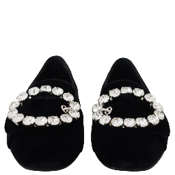 Black Velvet Crystals Loafers Flats Shoes
