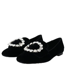 Black Velvet Crystals Loafers Flats Shoes