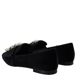 Black Velvet Crystals Loafers Flats Shoes