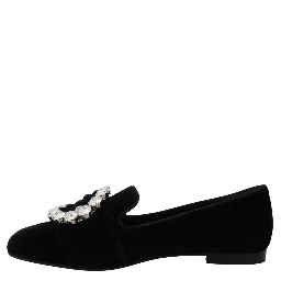 Black Velvet Crystals Loafers Flats Shoes