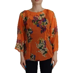 Orange Floral Print Long Sleeve Blouse