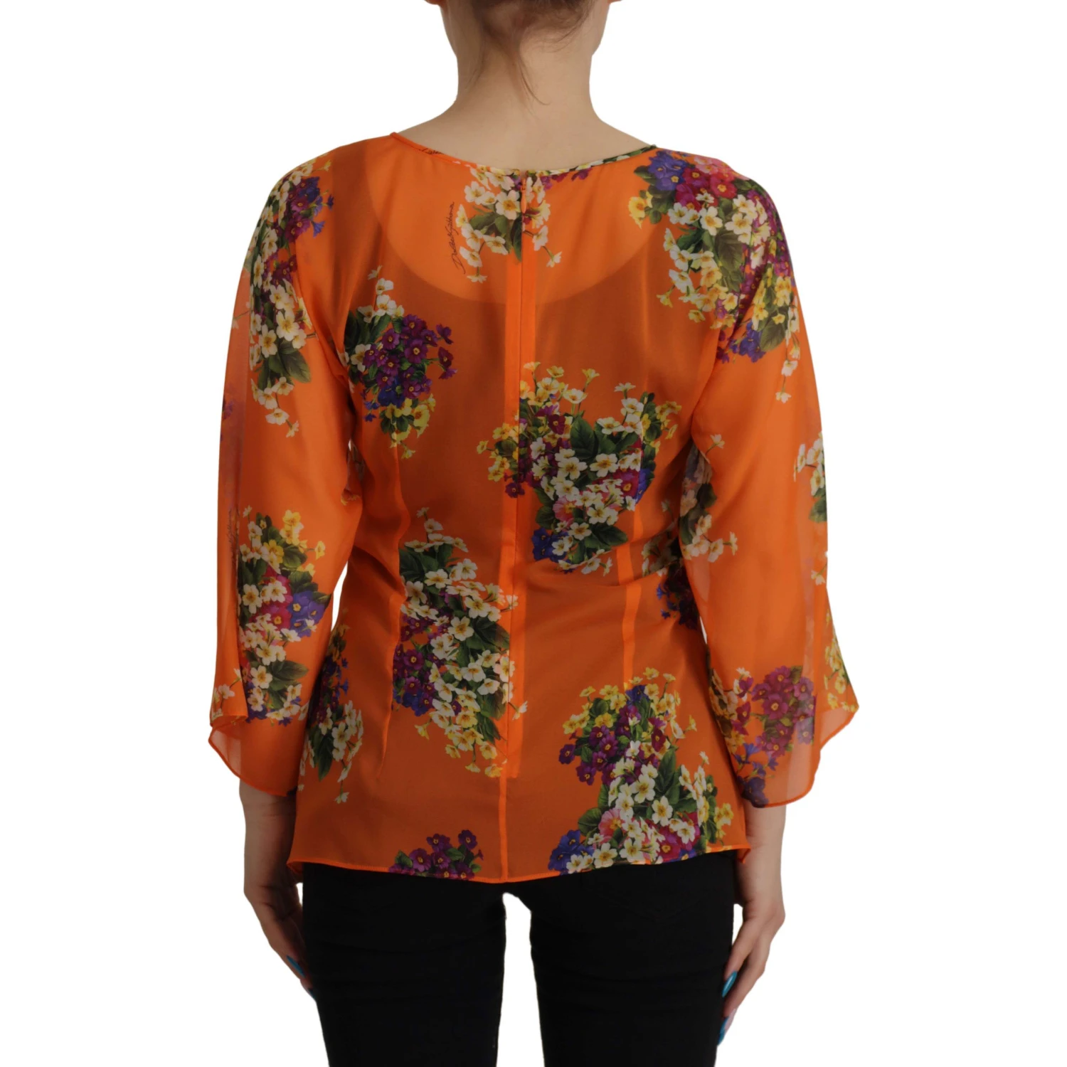 Orange Floral Print Long Sleeve Blouse