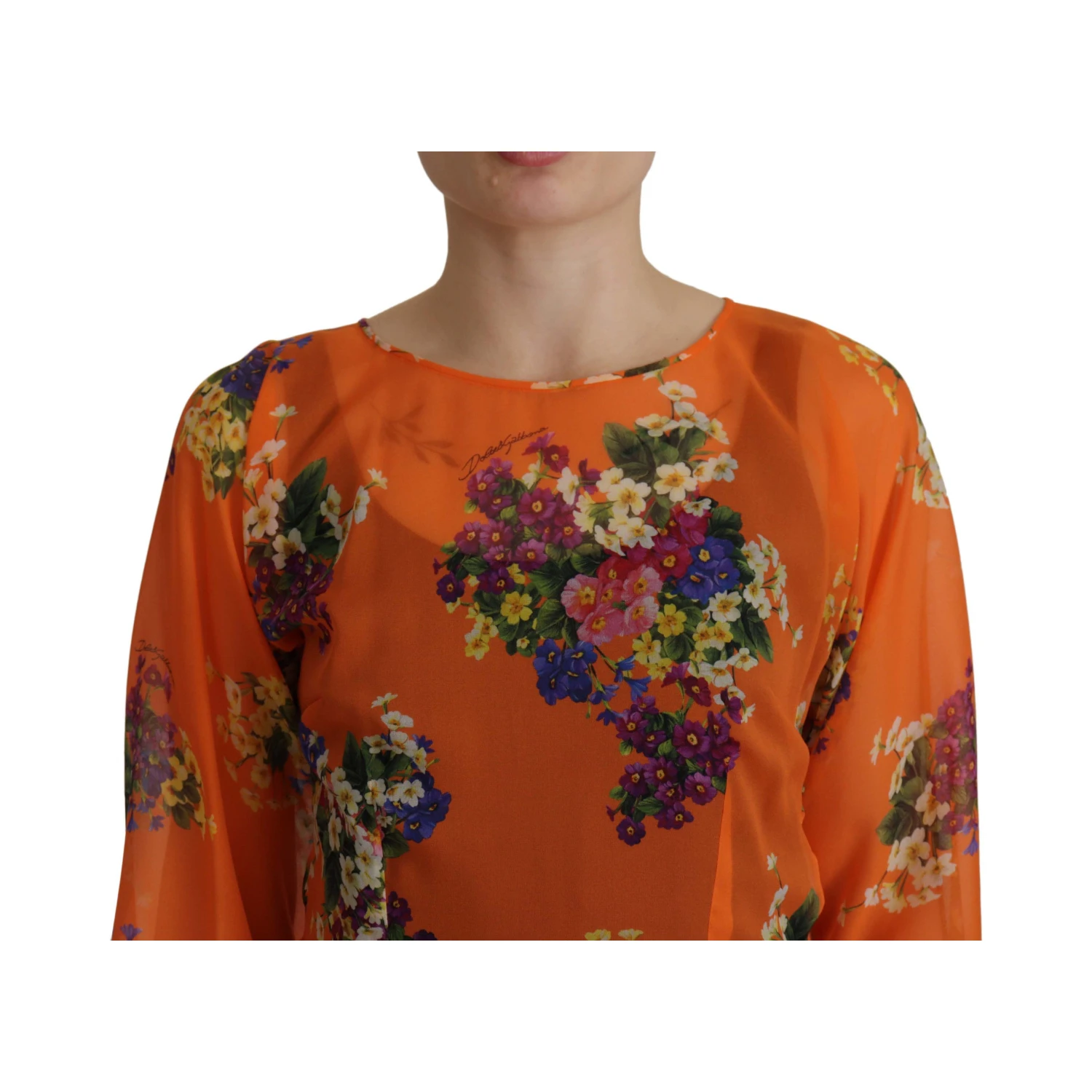 Orange Floral Print Long Sleeve Blouse
