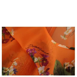 Orange Floral Print Long Sleeve Blouse
