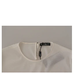 White Silk DG Logo Embroidered Long Sleeves Blouse