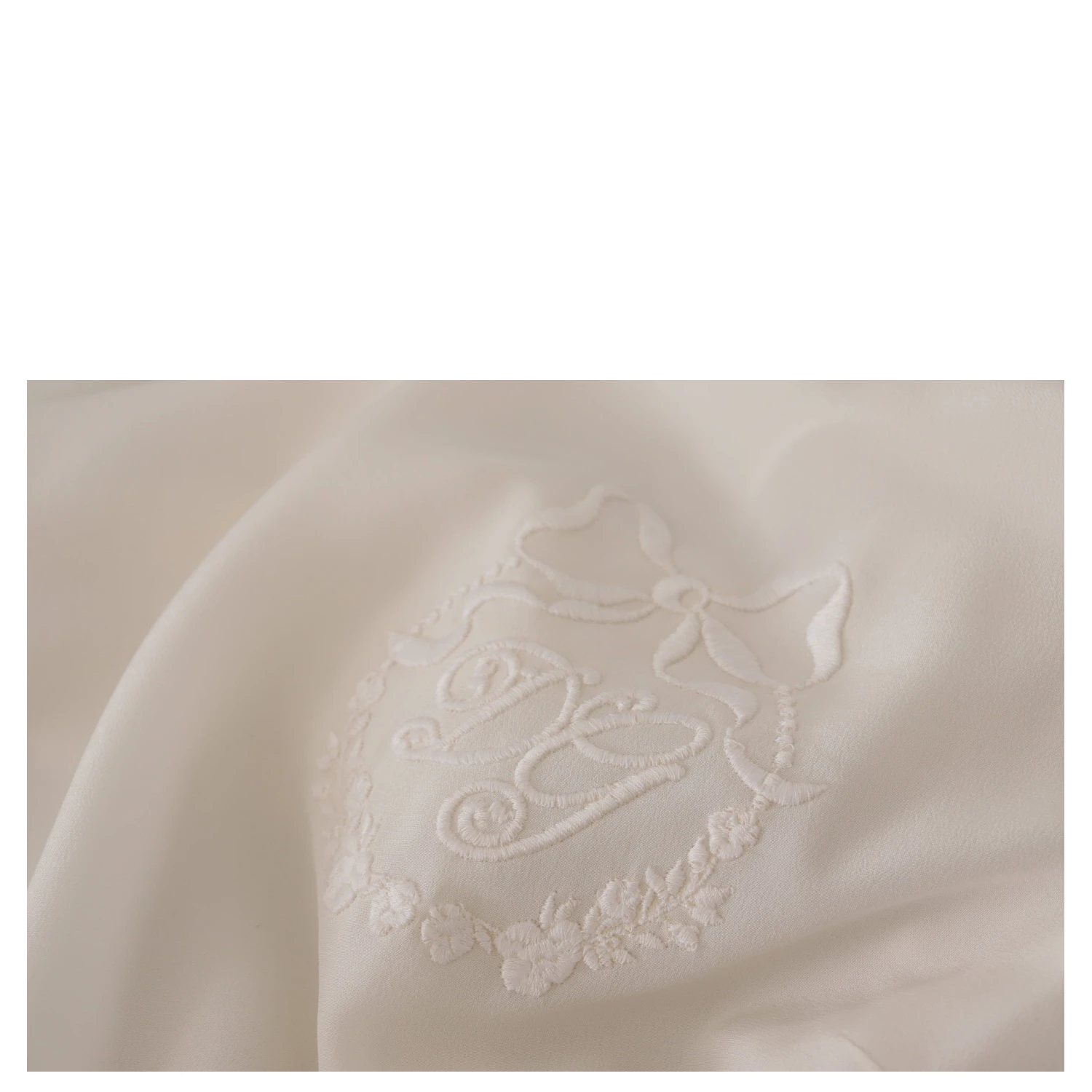 White Silk DG Logo Embroidered Long Sleeves Blouse