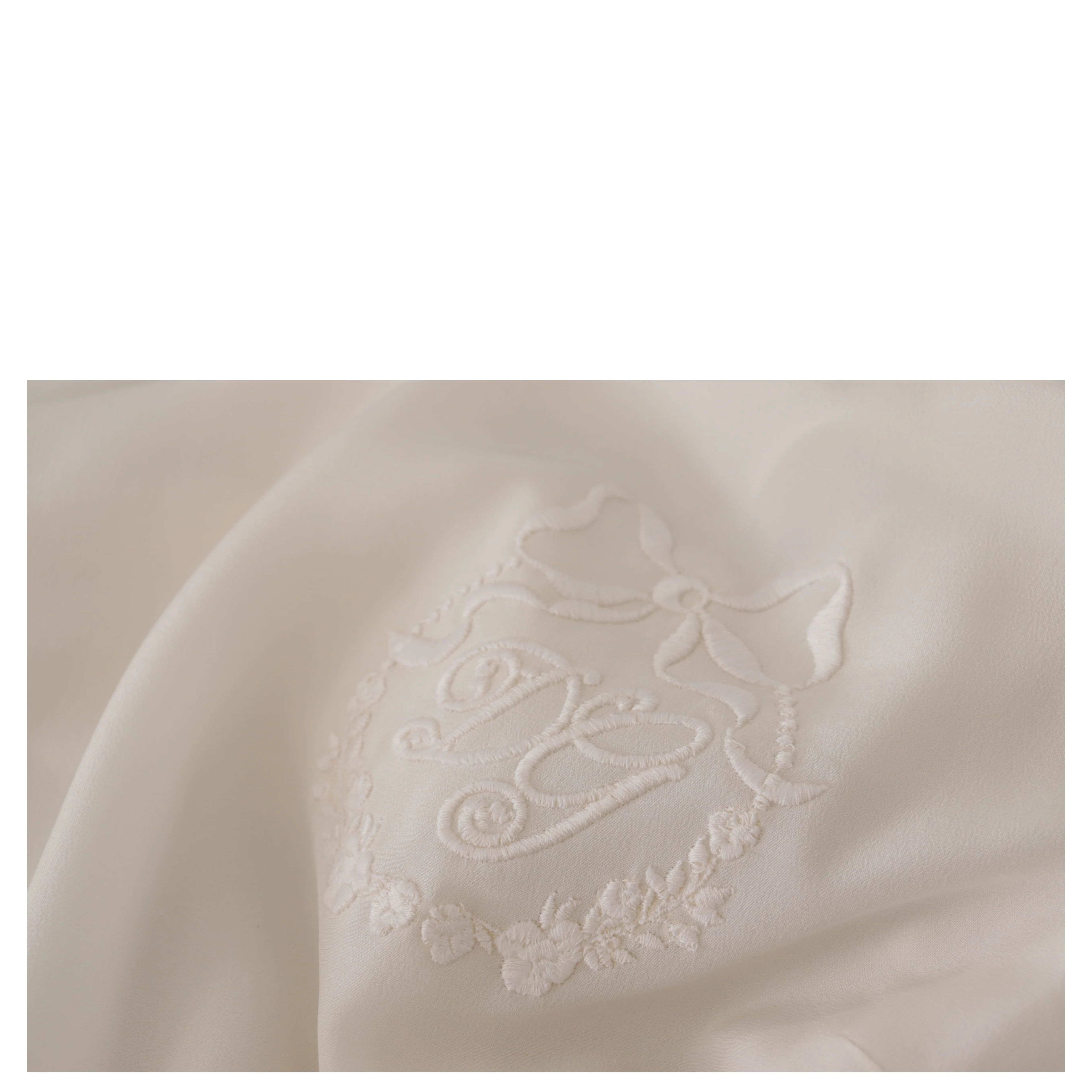 White Silk DG Logo Embroidered Long Sleeves Blouse