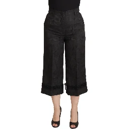 Black Brocade Cropped High Waist Pants