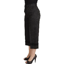 Black Brocade Cropped High Waist Pants