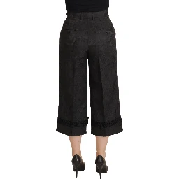 Black Brocade Cropped High Waist Pants