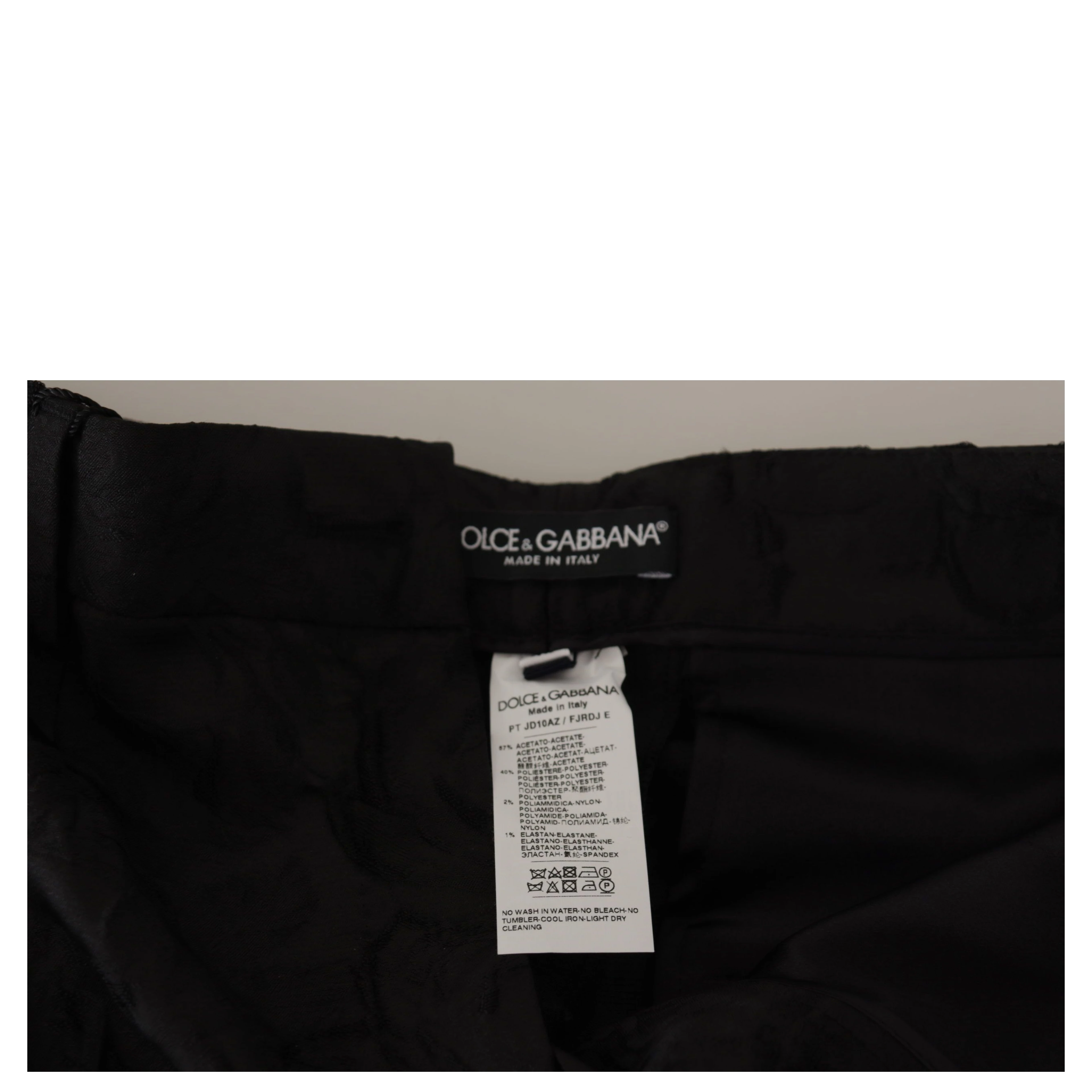 Black Brocade Cropped High Waist Pants