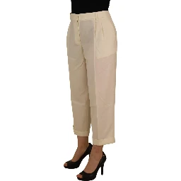 Ivory High Waist Cropped Folded Hem Trousers Pants