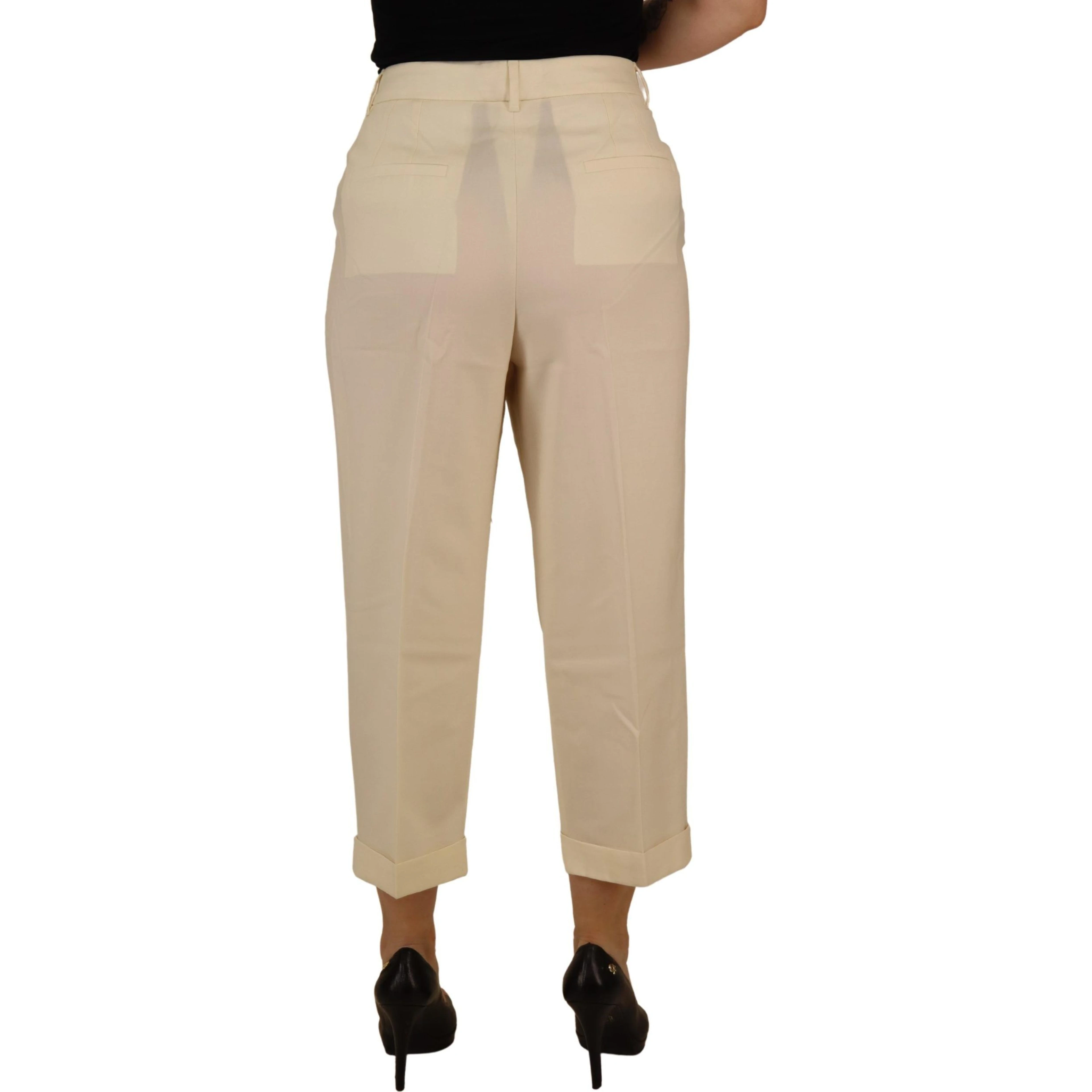 Ivory High Waist Cropped Folded Hem Trousers Pants