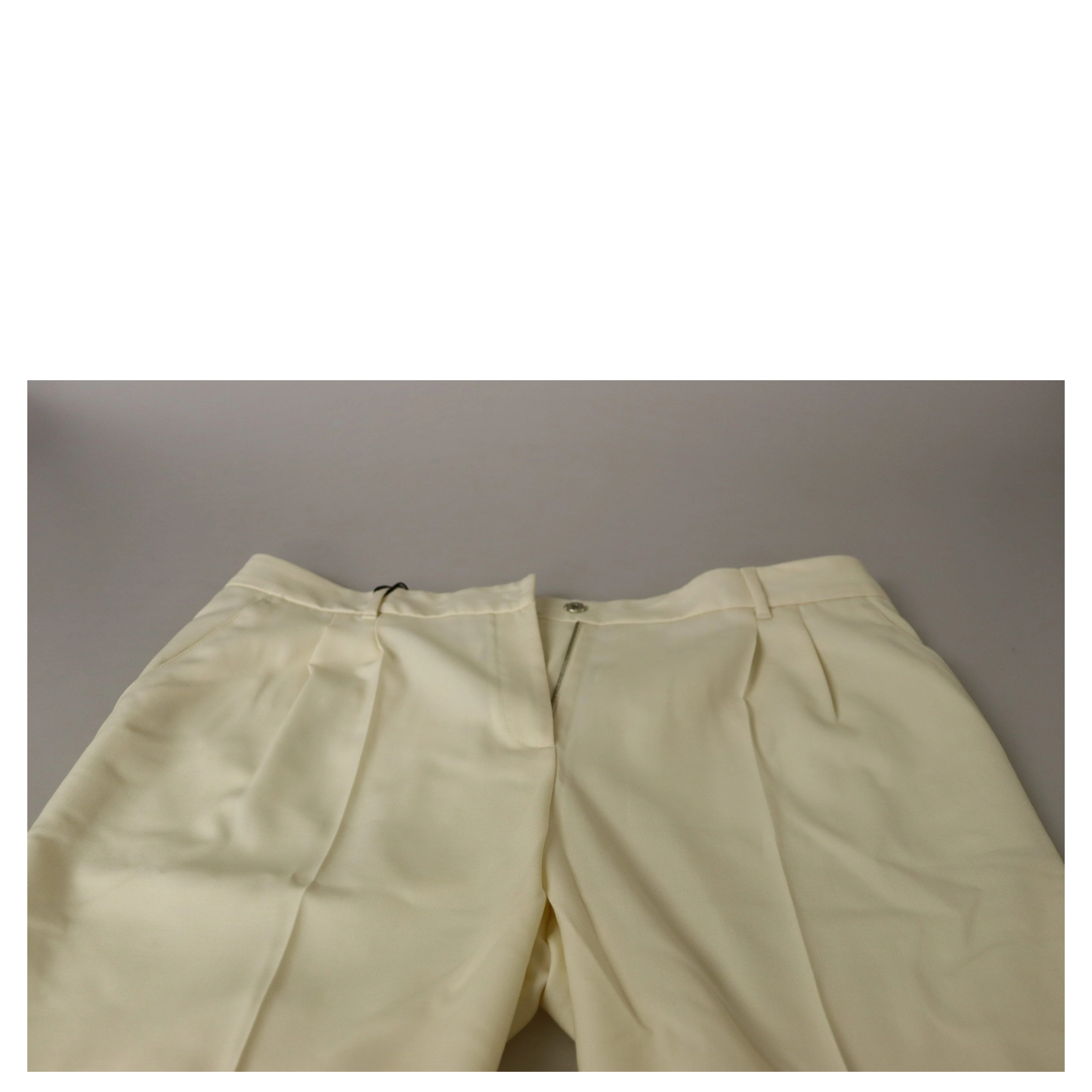 Ivory High Waist Cropped Folded Hem Trousers Pants