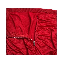 Red Viscose High Waist Fitted Pleated Skirt