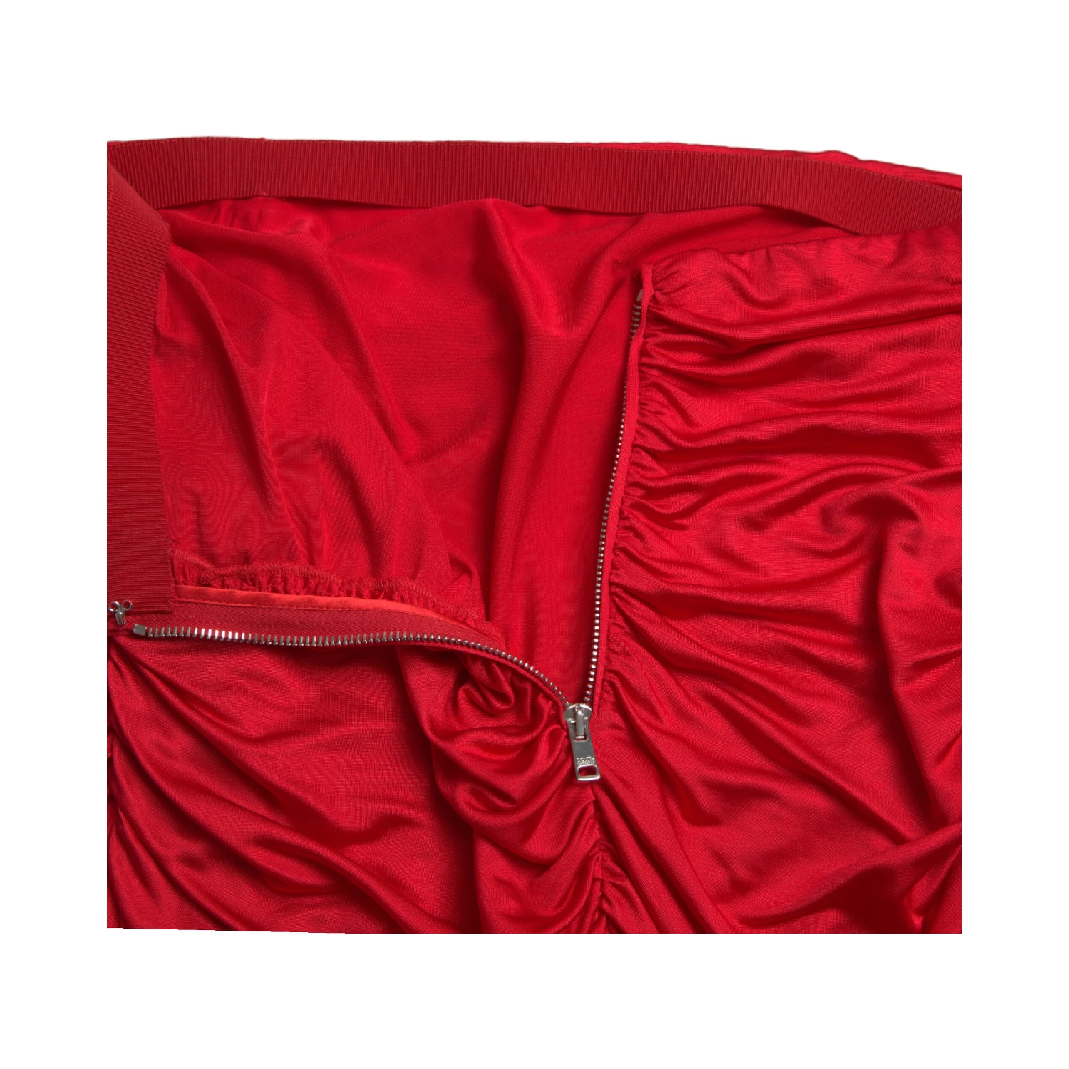 Red Viscose High Waist Fitted Pleated Skirt