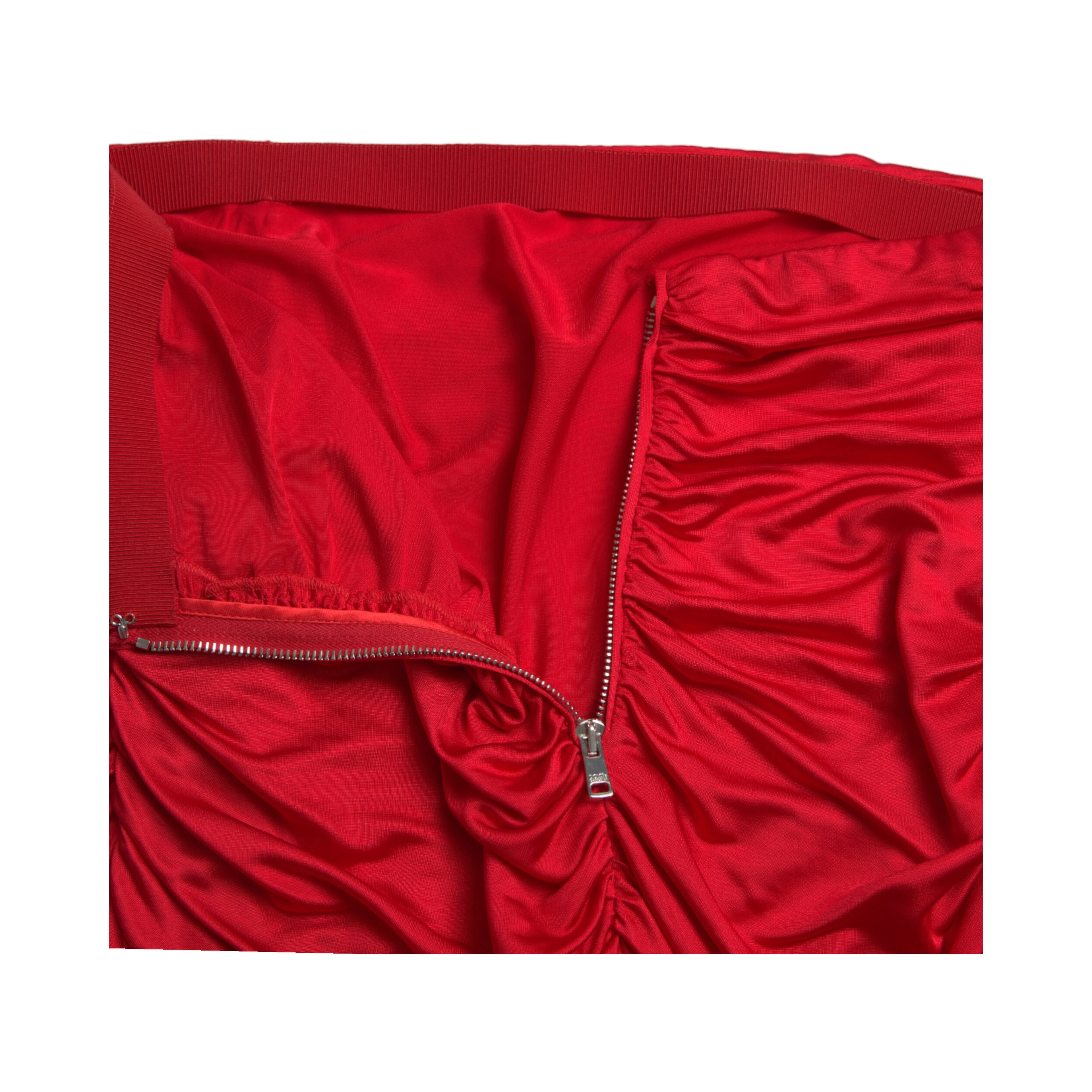 Red Viscose High Waist Fitted Pleated Skirt