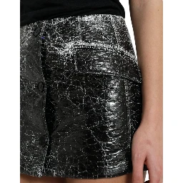 Black Cotton Blend High Waist Mini Skirt