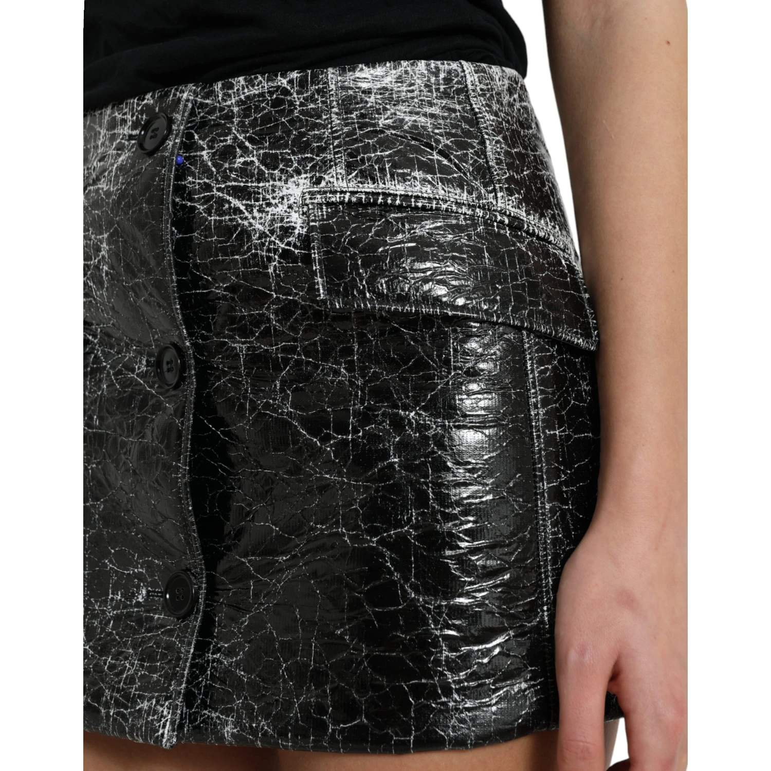 Black Cotton Blend High Waist Mini Skirt