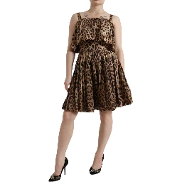 Brown Leopard Print Sleeveless A-line Dress