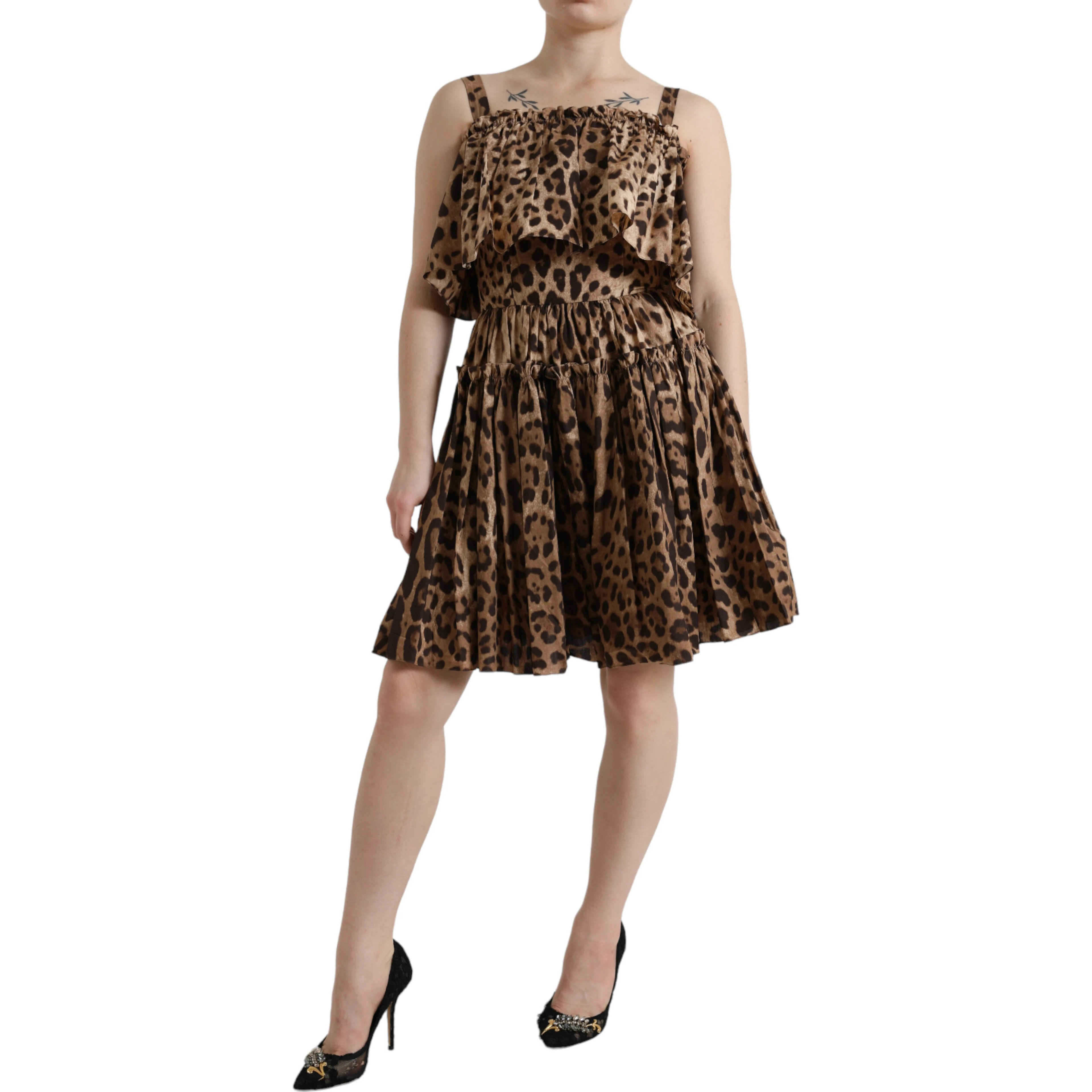 Brown Leopard Print Sleeveless A-line Dress