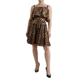 Brown Leopard Print Sleeveless A-line Dress