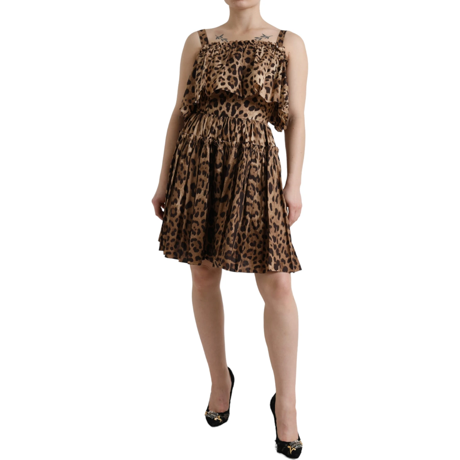 Brown Leopard Print Sleeveless A-line Dress