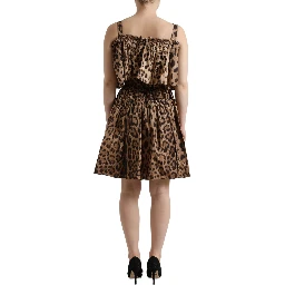 Brown Leopard Print Sleeveless A-line Dress