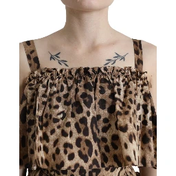 Brown Leopard Print Sleeveless A-line Dress