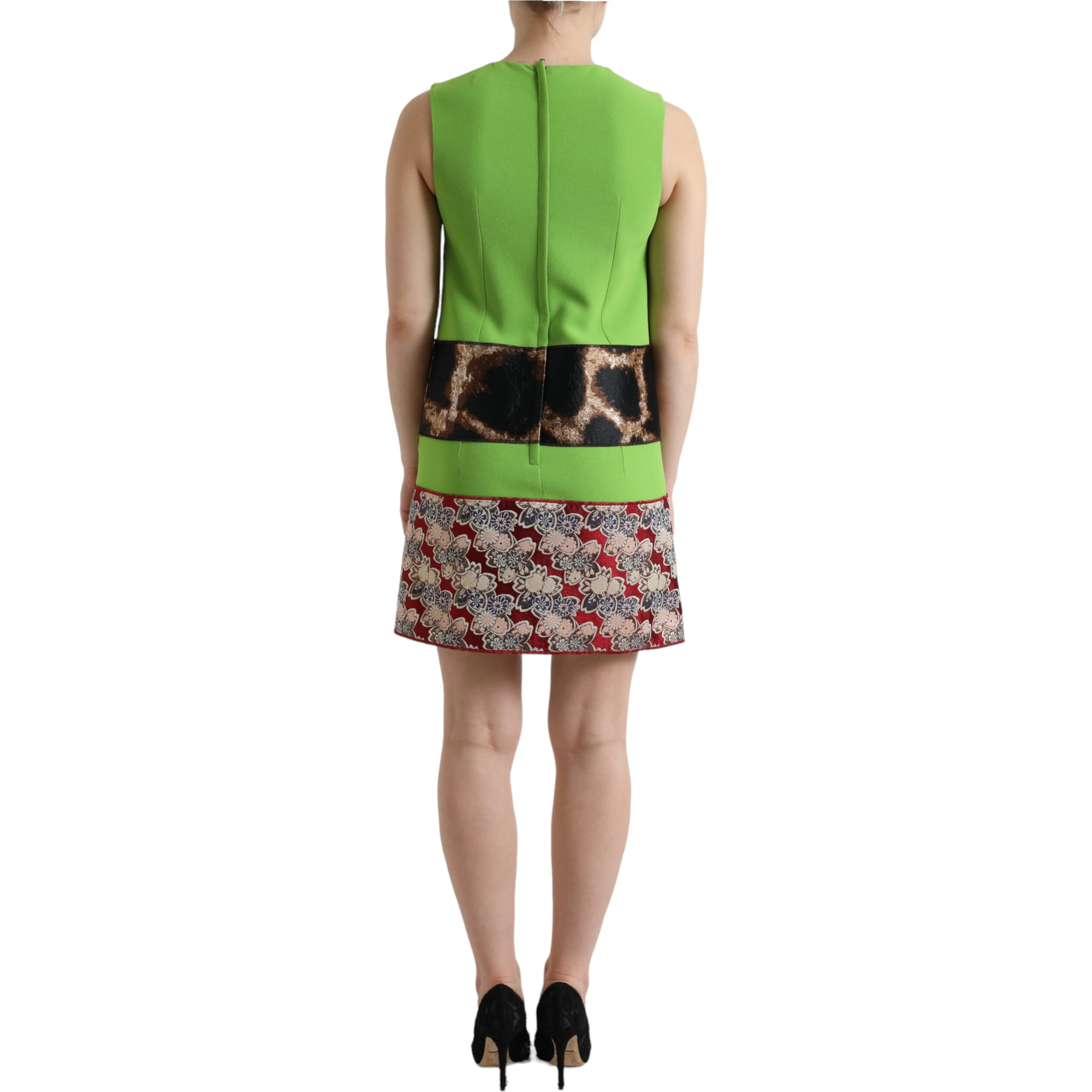 Apple Green Sleeveless Panelled Shift Dress