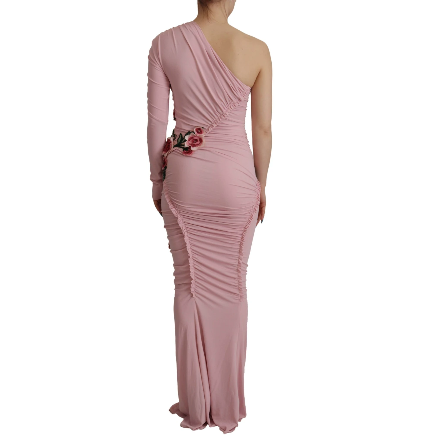 Pink Flower Embellished One Shoulder Dress