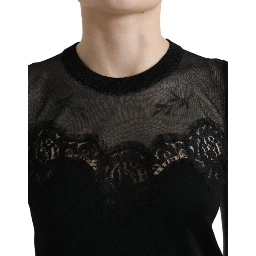 Black Cashmere Lace Trim Sleeveless Tank Top