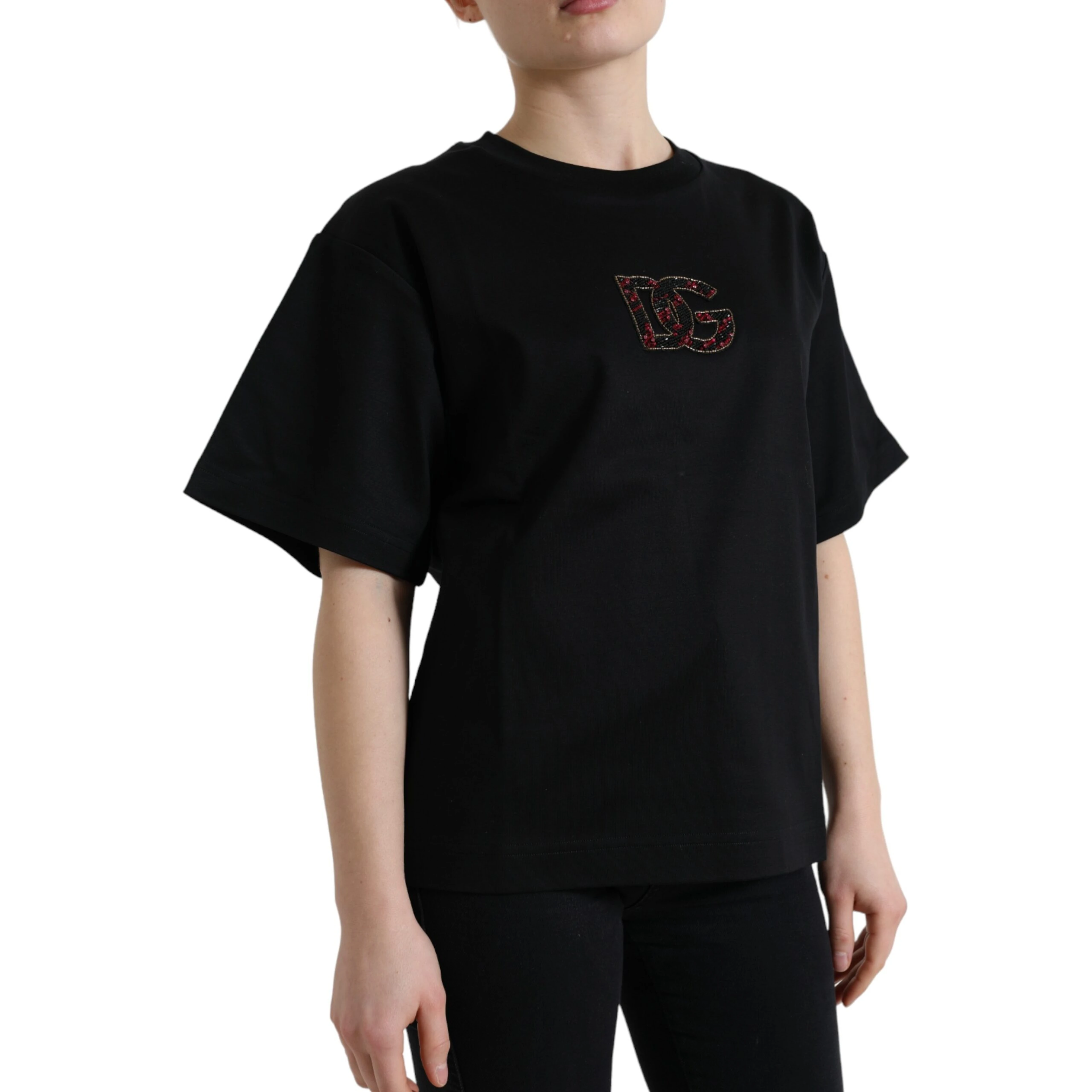 Black Cotton DG Crystal Crewneck Tee T-shirt