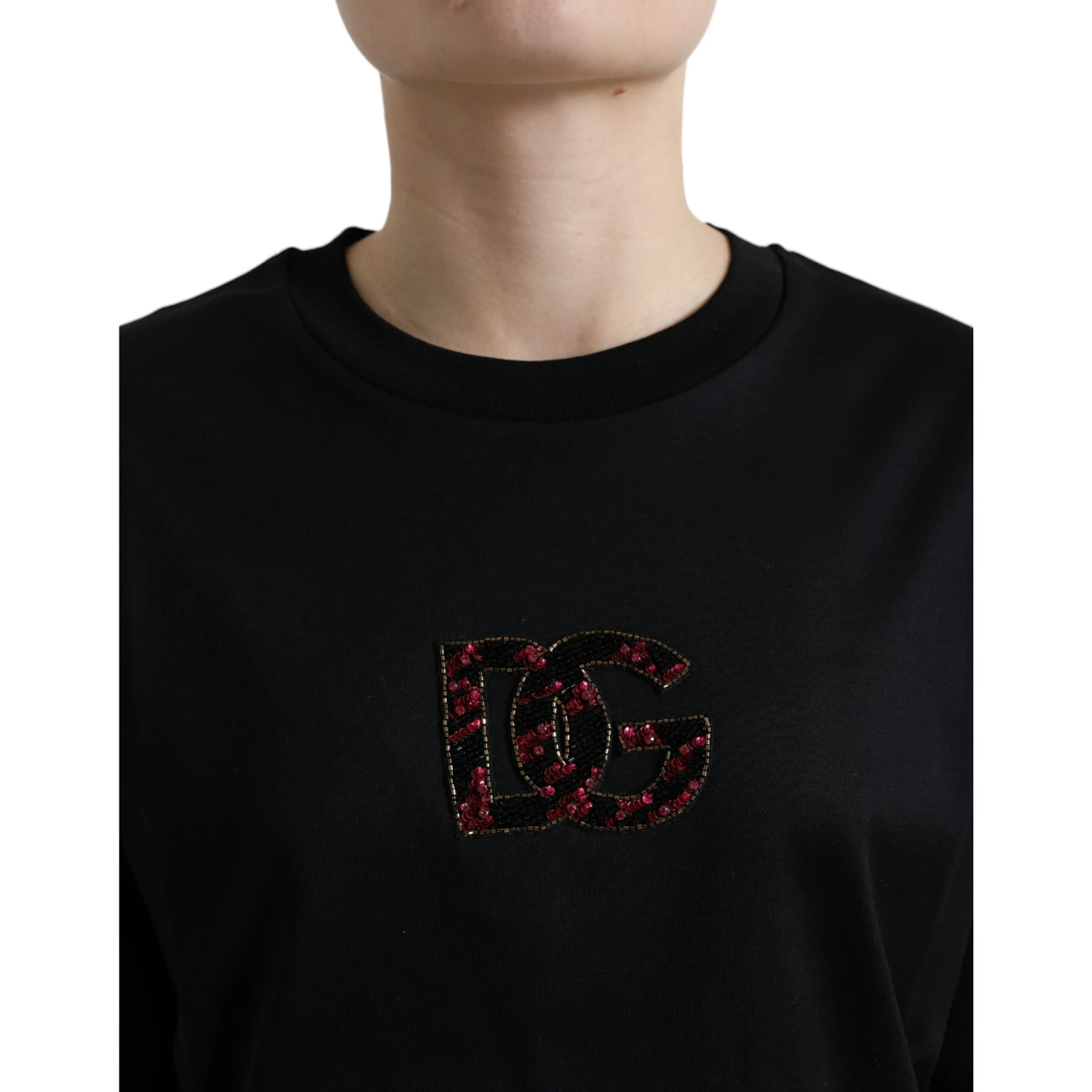Black Cotton DG Crystal Crewneck Tee T-shirt