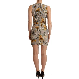 Gray Silk Stretch Floral Sheath Mini Dress