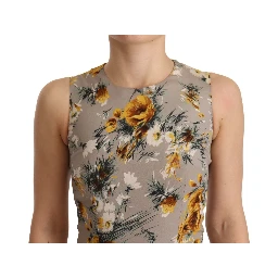 Gray Silk Stretch Floral Sheath Mini Dress
