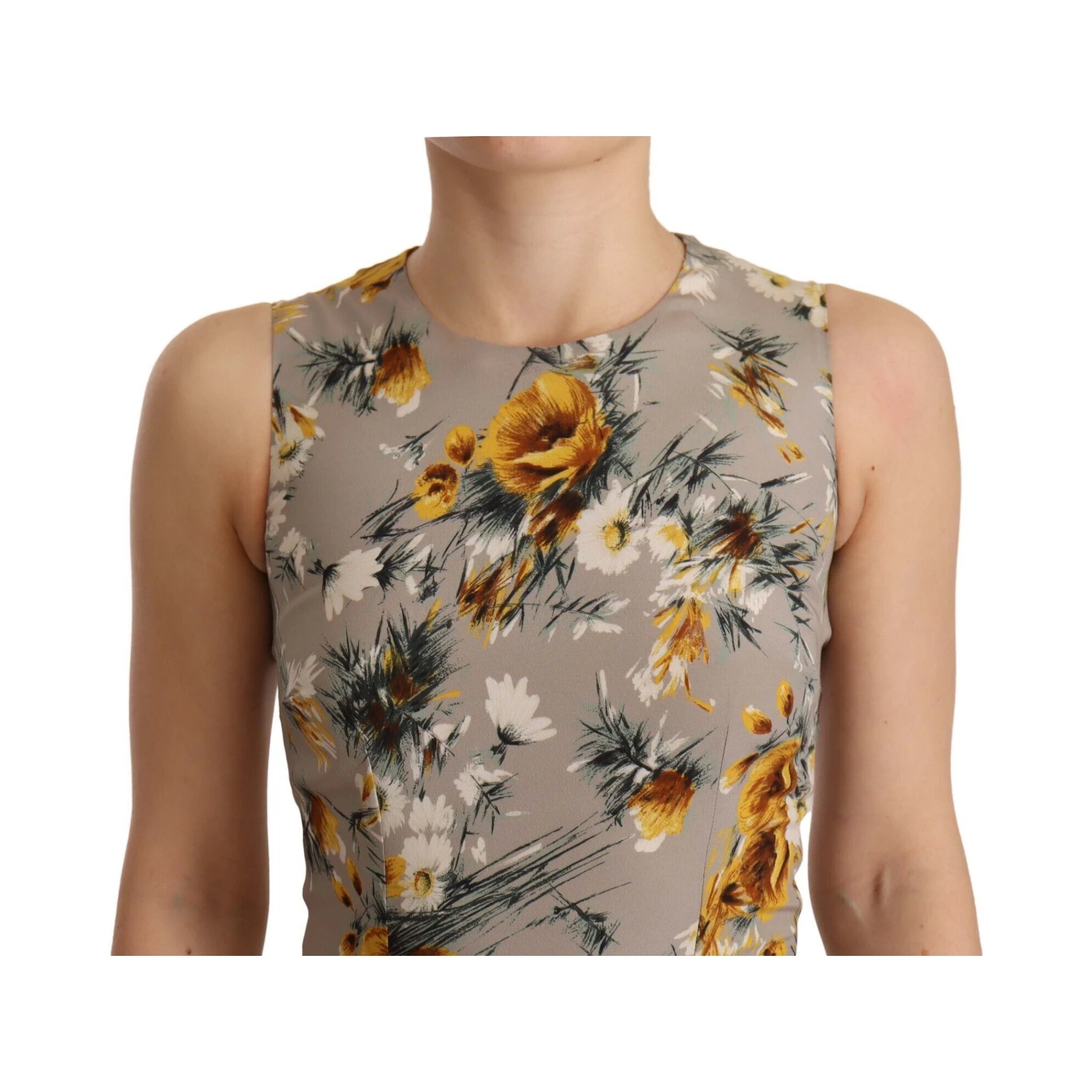 Gray Silk Stretch Floral Sheath Mini Dress