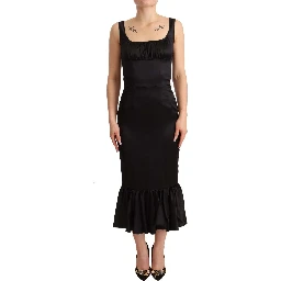 Black Silk Stretch Sheath Mermaid Midi Dress