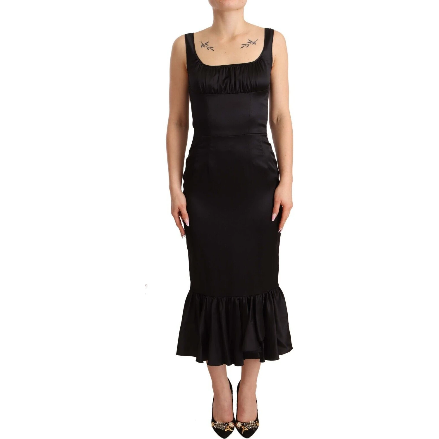 Black Silk Stretch Sheath Mermaid Midi Dress