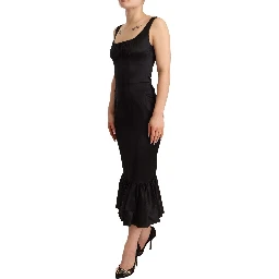 Black Silk Stretch Sheath Mermaid Midi Dress