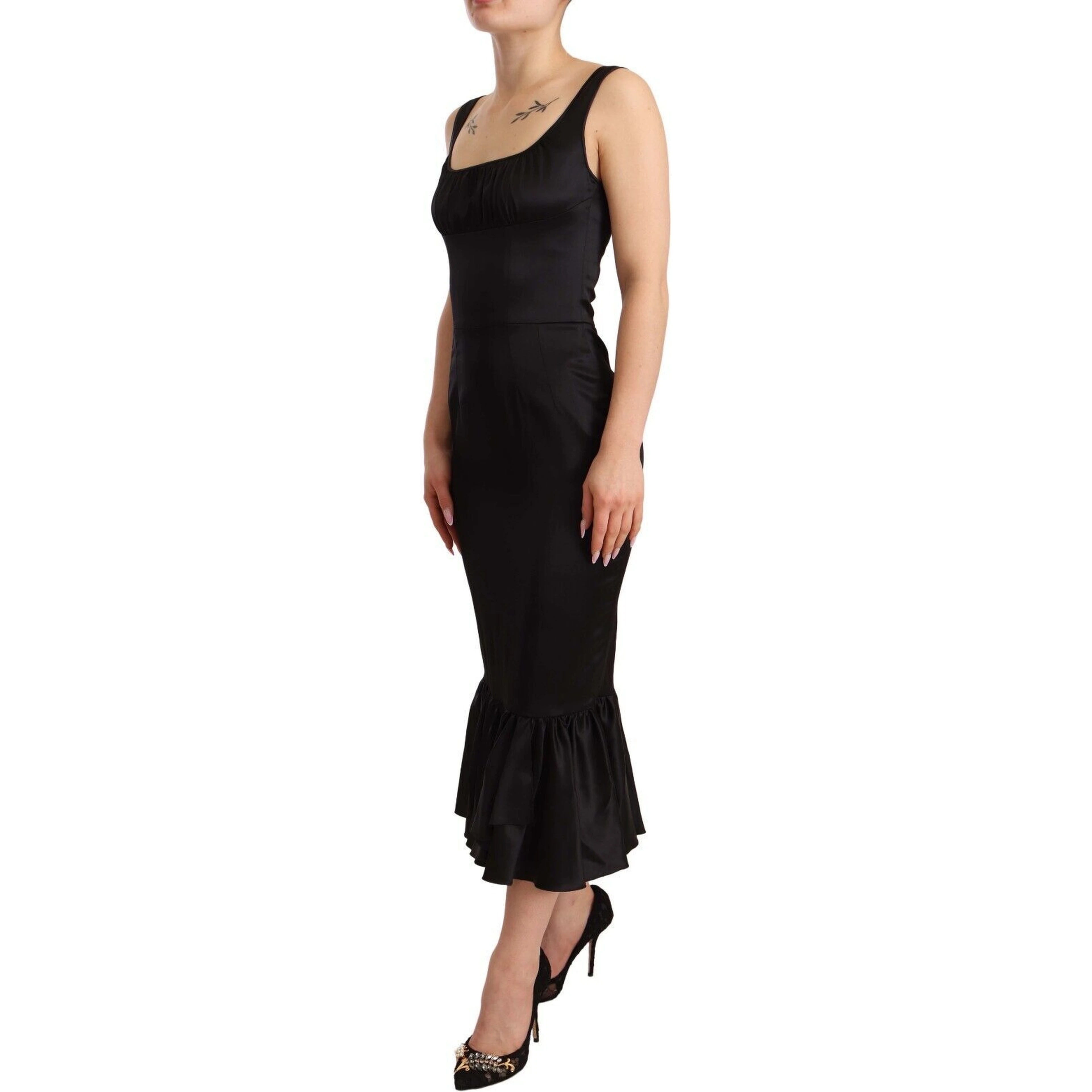 Black Silk Stretch Sheath Mermaid Midi Dress
