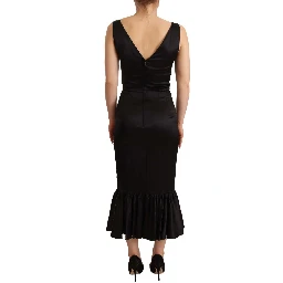 Black Silk Stretch Sheath Mermaid Midi Dress