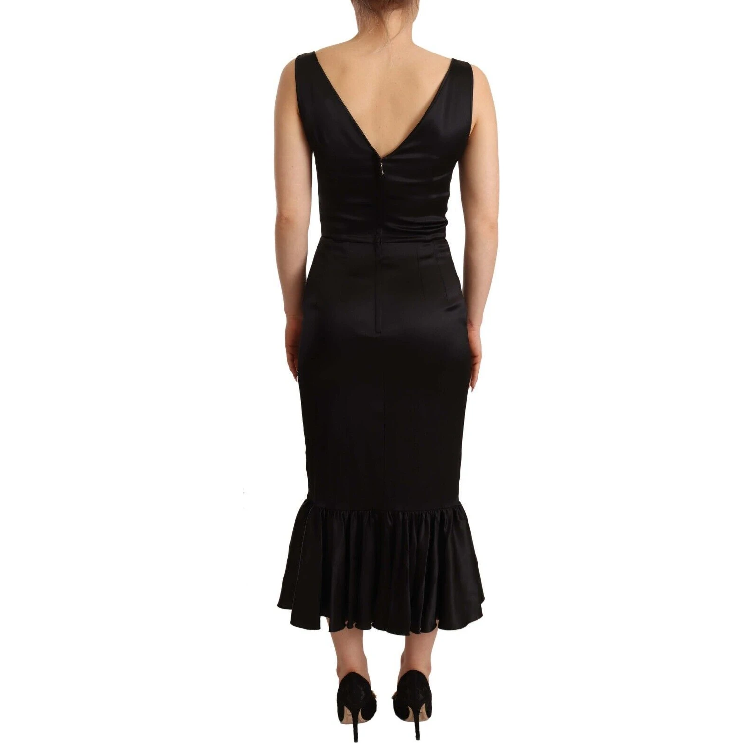 Black Silk Stretch Sheath Mermaid Midi Dress