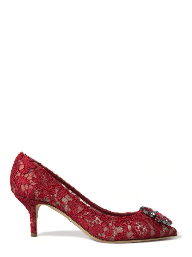 Red Taormina Lace Crystal Heels Pumps Shoes
