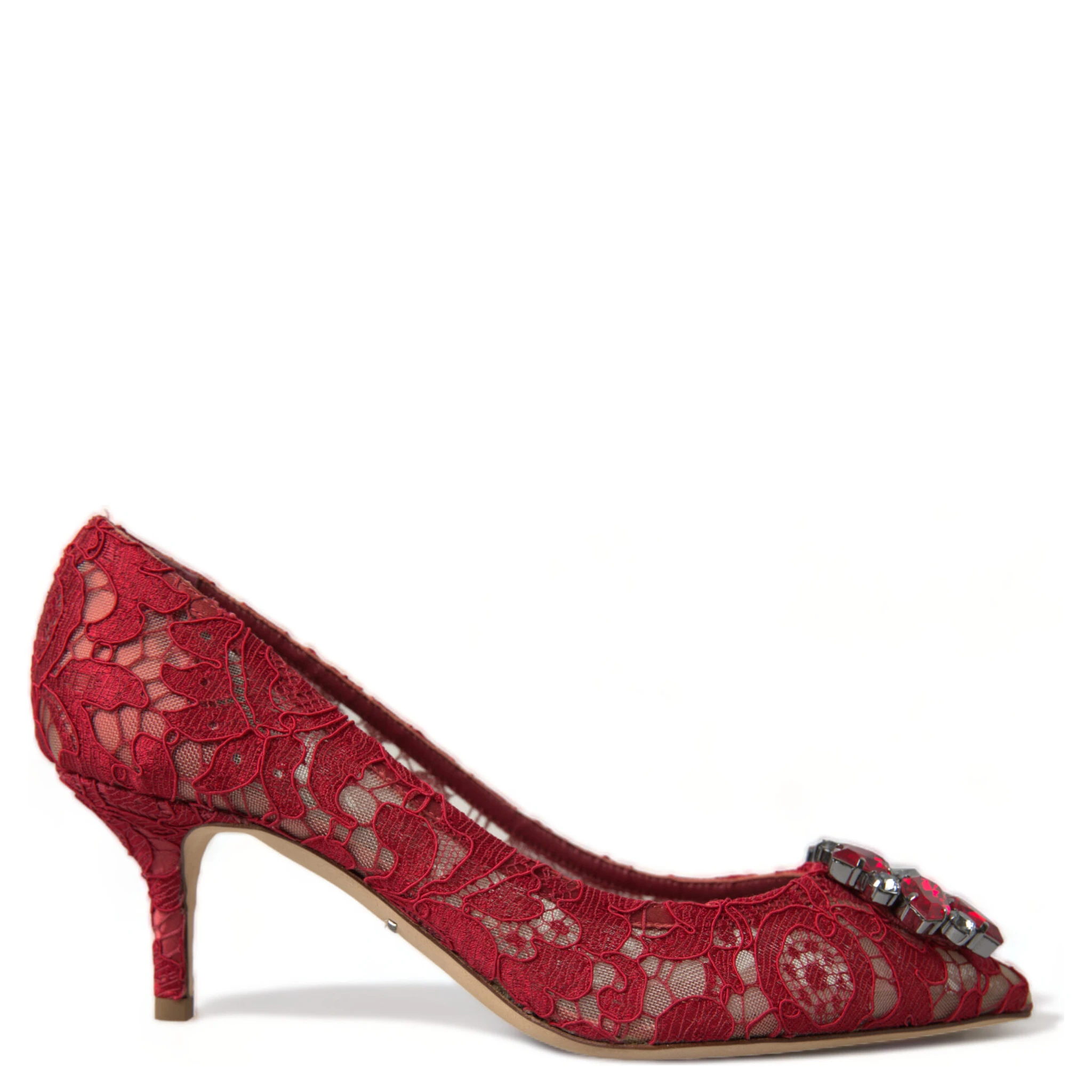 Red Taormina Lace Crystal Heels Pumps Shoes