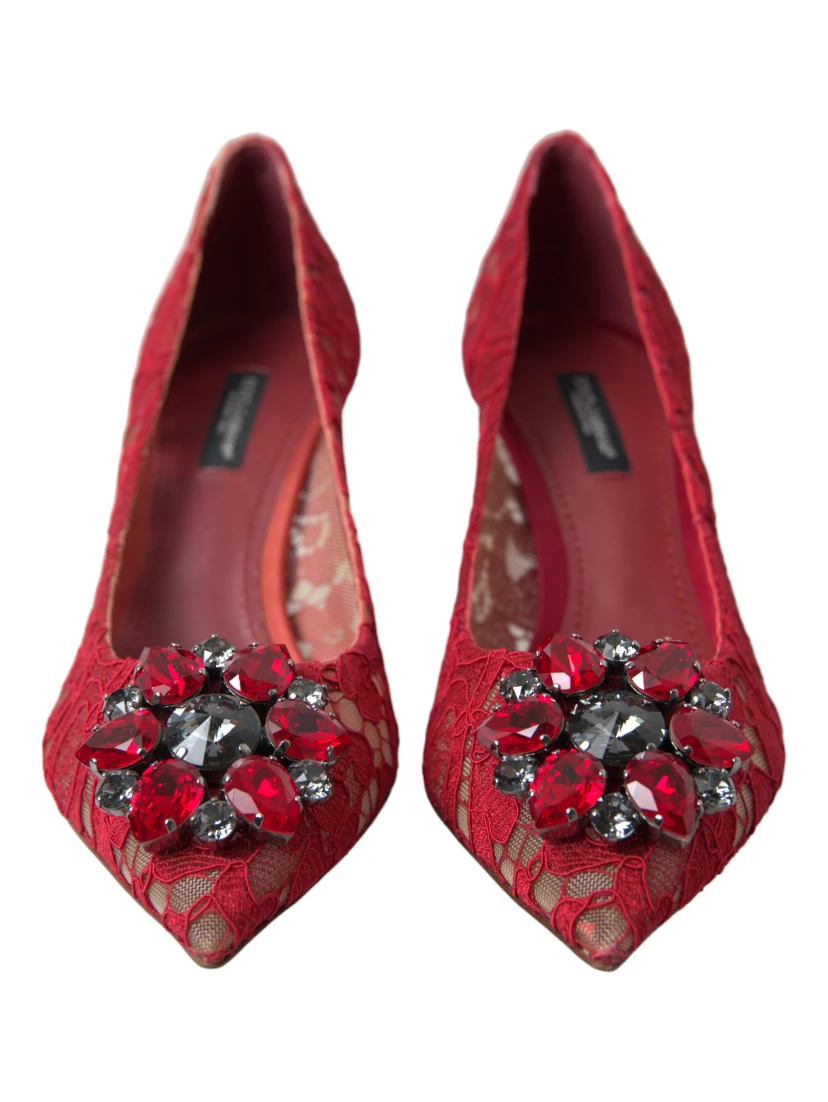Red Taormina Lace Crystal Heels Pumps Shoes