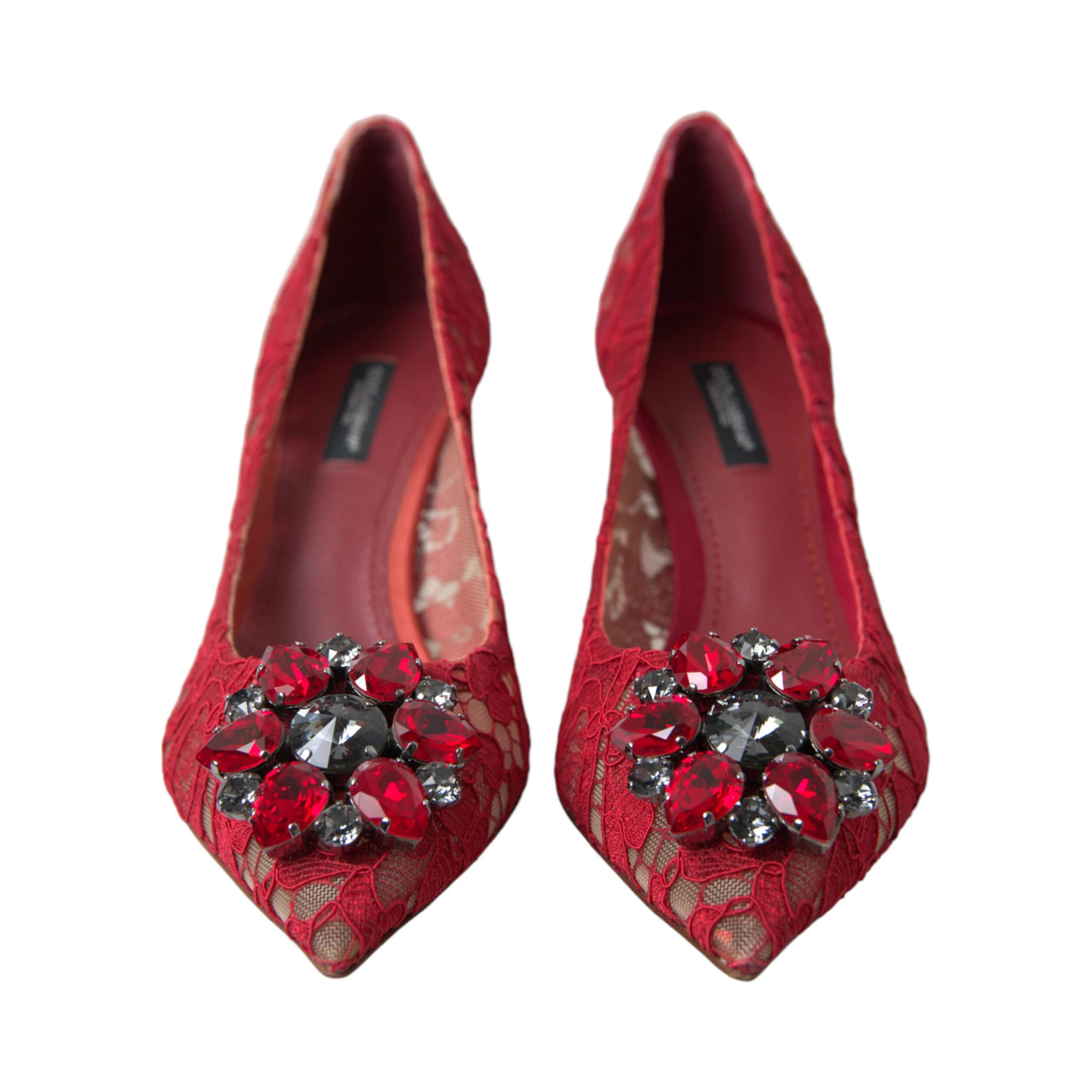 Red Taormina Lace Crystal Heels Pumps Shoes